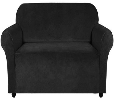 HOUSE OF QUIRK Velvet Plain Sofa Cover(Black Pack of 1)