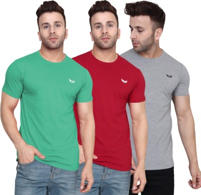 JP VENTURE Solid Men Round Neck Red, Green, Grey T-Shirt