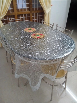 Dakshya Industries Self Design 4 Seater Table Cover(Silver, Plastic)