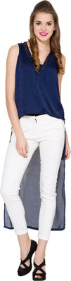 Tokyo Talkies Casual 3/4 Sleeve Solid Women Dark Blue Top