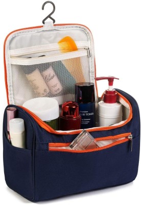 JD ENTERPEISE Cosmetic Makeup Storage Organiser Travel Case Bag Grooming Kit Travel Kit with Hook Makeup Organizer for Women Cosmetic Organisers Pouch Vanity Box, Makeup Bag, Multi Purpose Bag Vanity Box(Navy Blue, Orange)