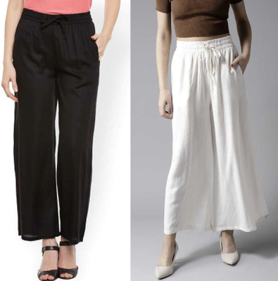 Rangkriti Regular Fit Women Black, White Trousers