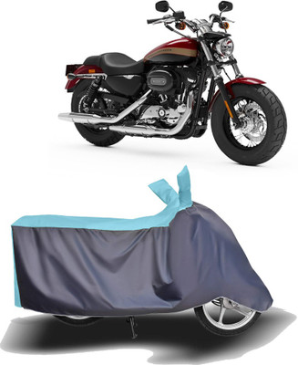 MOTOGENIX Two Wheeler Cover for Harley Davidson(1200 Custom, Blue, Grey)