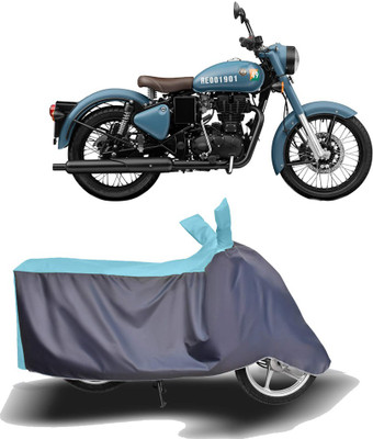 MOTOGENIX Two Wheeler Cover for Royal Enfield(Classic 350 Signals, Blue, Grey)
