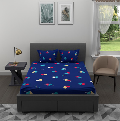 Flipkart SmartBuy 120 TC Microfiber Double Printed Flat Bedsheet(Pack of 1, Blue)