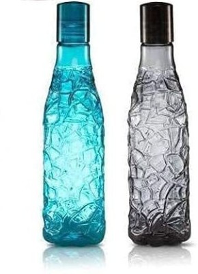 AVAIKSA Premium Quality Crystal Fridge Water Bottle Set ( 1 Blue & 1 Black ) 1000 ml Bottle(Pack of 2, Grey, Green, PET)