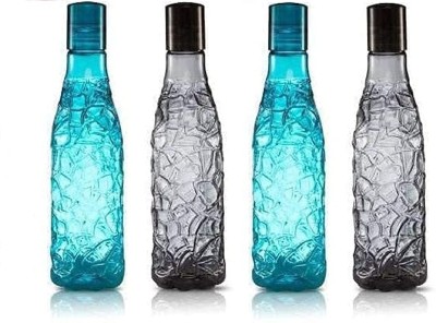 AVAIKSA Premium Quality Crystal Fridge Water Bottle Set ( 2 Black & 2 Blue ) 1000 ml Bottle(Pack of 4, Grey, Green, PET)