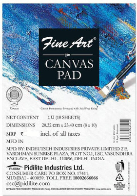 Fine Art 8 X 10 Inch Canvas Pad For Acrylic Painting Cotton Fine Grain Canvas Pad (Set of 1)(White)
