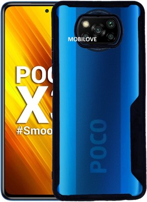 MOBILOVE Back Cover for Poco X3 | Four Corner Hybrid Soft PC Anti Clear Gel TPU Bumper Back Case(Black, Transparent, Rugged Armor, Pack of: 1)