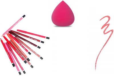 AVEU Beauty of 12 multi Color Lip liner And Pink Beauty Blander(2 Items in the set)