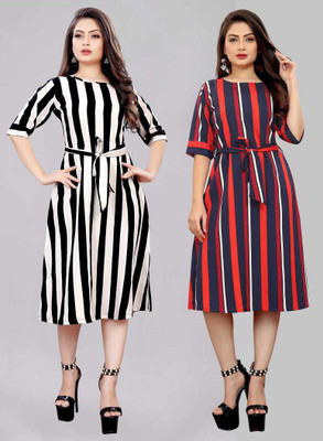 Modli 20 Fashion Women A-line White, Black, Red, Dark Blue Knee Length Dress