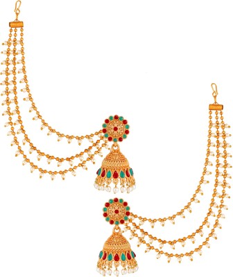 LUXOR Brass Gold Plated Wedding Jewellery Bahubali Inspired Long Chain Jhumki Earrings Brass, Alloy Jhumki Earring