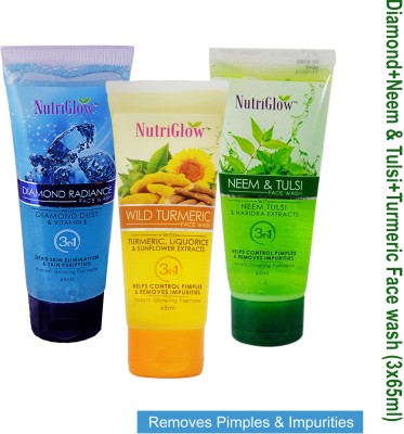 NutriGlow Facewash Pack of 3 Diamond Radiance, Neem Tulsi, Wild Turmeric. Face Wash(300 ml)