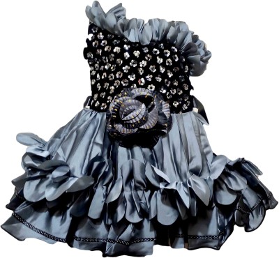 STUMBLE FASHION Girls Midi/Knee Length Festive/Wedding Dress(Silver, Sleeveless)