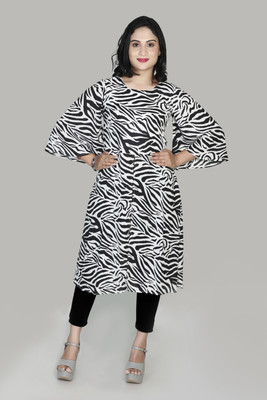 VEDDISH Women Striped A-line Kurta(White)