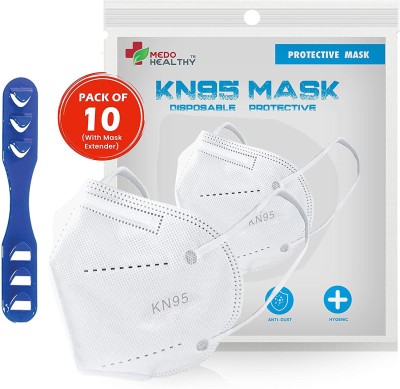 medohealthy Mask, FDA and CE Approved, Super Breathable Face Mask (Non Woven Fabric, White Colour)(With Head Mask Extender) KN95 Mask, Equivalent to N95 Mask, FDA and CE Approved Reusable, Washable(White, Free Size, Pack of 10)