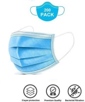 KDS SURGICAL 3ply Non Woven Disposable Surgical Face Mask for Pollution with Flexible Ear Loop Dust Mask Nose Mask Mouth Mask Surgical Mask for Men Women Surgical Mask With Melt Blown Fabric Layer(Blue, Free Size, Pack of 200, 3 Ply)