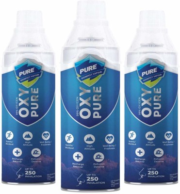 oxy pure Portable Oxygen Can/Canister/Cylinder with Inbuilt mask, 12 L (250 Breaths Approx.) Pack of 3 (36 L Total) Portable Oxygen Can