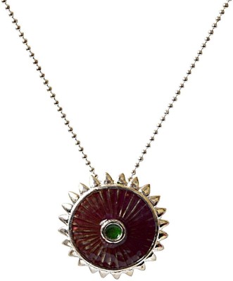 SURAT DIAMONDS Wheel of Life - Brown Green Enameled Silver Pendant with 17-in Chain for Girls Sterling Silver Pendant