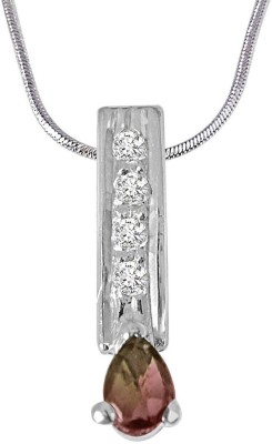 SURAT DIAMONDS Trendy Pear Shaped Brown Tourmaline, Round White Topaz and 925 Sterling Silver Pendant with 18 IN Chain (SDP423) Silver Tourmaline Sterling Silver Pendant