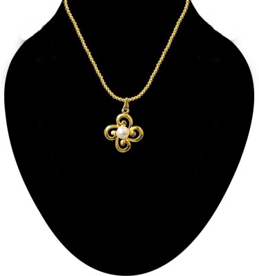 Surat Diamond Elegant White/Golden Big Button Pearl & Gold-Plated Pendant with Chain (SDS216P) Gold-plated Pearl Metal Pendant