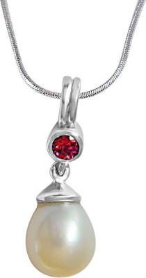 Surat Diamond Double Vision Rhodolite, Real Pearl & 925 Sterling Silver Pendant with 18 IN Chain (SDP393) Rhodium Garnet, Pearl Sterling Silver Pendant