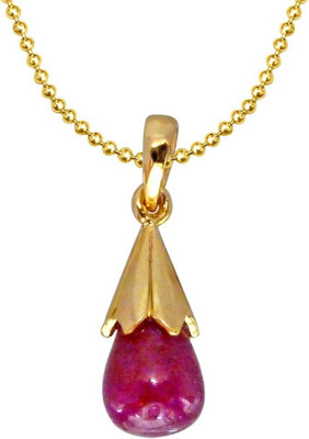 Surat Diamond Gold & Silver Plated Chain with Real Red Drop Shaped Natural Ruby Pendant Gold-plated Ruby Sterling Silver Pendant