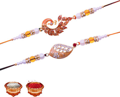 KAMAKSHI DESIGNER Designer Rakhi 2 Mauli Thread Rakhi, Chawal Roli Pack  Set(3)
