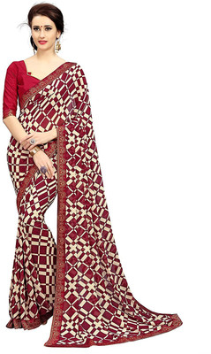 RUKHA FAB Printed Daily Wear Georgette Saree(Maroon, Beige)