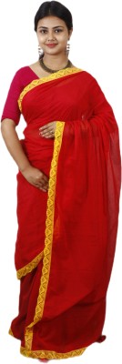 AngaShobha Solid/Plain Bollywood Pure Cotton Saree(Red)