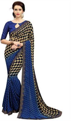 RUKHA FAB Printed Daily Wear Georgette Saree(Blue)