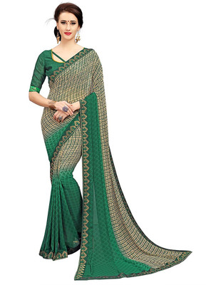 RUKHA FAB Printed Daily Wear Georgette Saree(Dark Green)