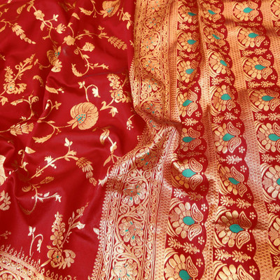 Krishanas Woven Banarasi Pure Silk Saree(Red)
