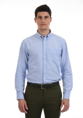 London Fog Men Solid Casual Blue Shirt