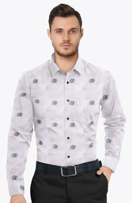 Mansfab Men Printed Formal White Shirt