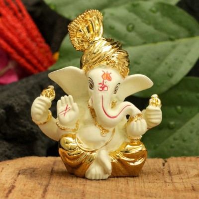 Collectible India Ganesha Idol Plated Table Car Dashboard Statue Decorative Showpiece  -  8 cm(Ceramic, Gold)