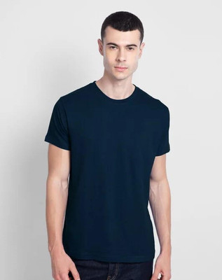 Giftopia Solid Men Round Neck Blue T-Shirt