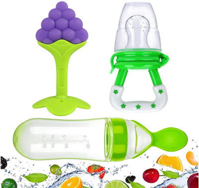 HIKIPO Presents High Quality Fruit Nibbler juicer Silicone Spoon Bottle with Teether Teether and Feeder(Green)
