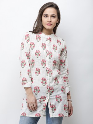 Cation Casual Regular Sleeve Printed Women White Top