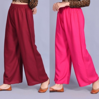 The Fab Villa Relaxed Women Maroon, Pink Trousers