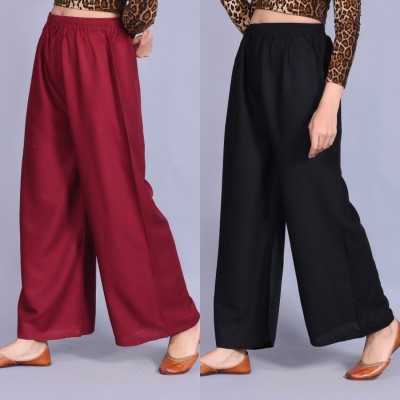 The Fab Villa Relaxed Women Maroon, Black Trousers