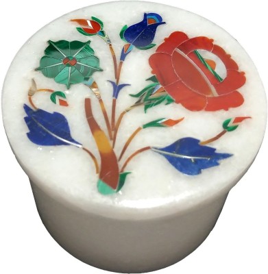 Qadri Handicrafts Handcrafted Marble Box with Inlay Work Perfect for Ring / Earring and Gifts. ( Size - 2 x 2 inch Round ) Multipurpose Box Vanity Box(White)
