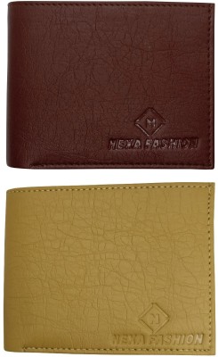 NEXA FASHION Men Casual Brown, Beige Artificial Leather Wallet(10 Card Slots, Pack of 2)