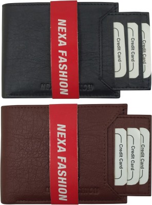 NEXA FASHION Men Casual Black, Brown Artificial Leather Wallet(7 Card Slots, Pack of 2)
