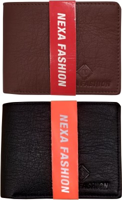 NEXA FASHION Men Casual Brown, Black Artificial Leather Wallet(6 Card Slots, Pack of 2)