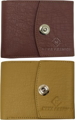 NEXA FASHION Men Casual Brown, Beige Artificial Leather Wallet(6 Card Slots, Pack of 2)