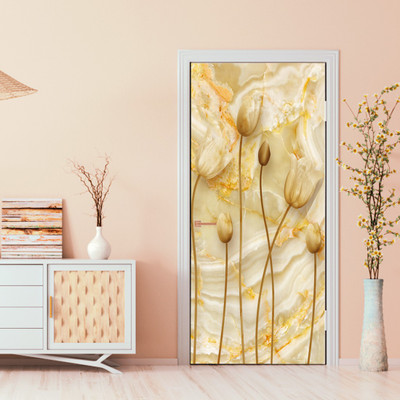 WallWear 213 cm OilFlowerDoorSkin Self Adhesive Sticker(Pack of 1)