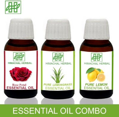 Himachal Herbal ROSE-LEMONGRASS-LEMON ESSENTIAL OIL FOR COSMETIC SOAP MAKING AROMATHERAPY-3PC EACH 10ML(30 ml)