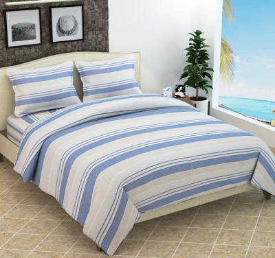 KACHVI 180 TC Cotton King Striped Flat Bedsheet(Pack of 1, Light Blue)