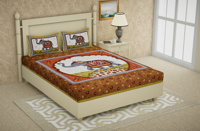 Navkar Creation 180 TC Cotton Double Printed Flat Bedsheet(Pack of 1, Brown)